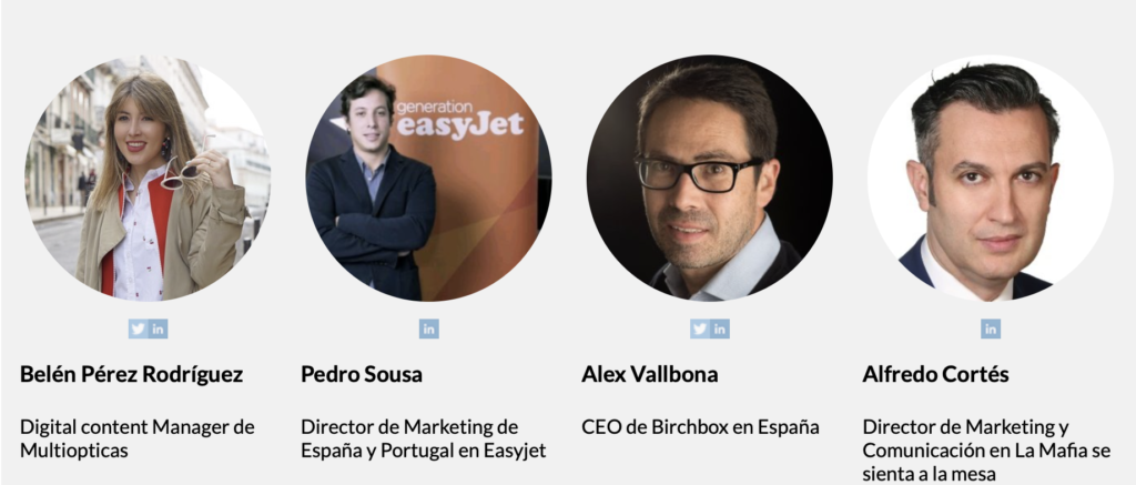 Ponentes FOA 2018. Belén Pérez Rodríguez, Pedro Sousa, Alex Vallbona, Alfredo Cortés marketing y Comunicación Consultor